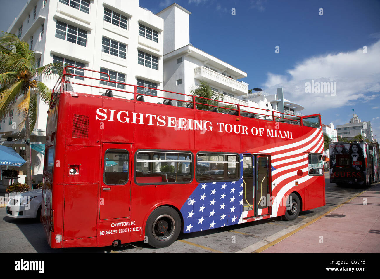 La visite guidée en bus à double étage Miami South beach floride usa Banque D'Images