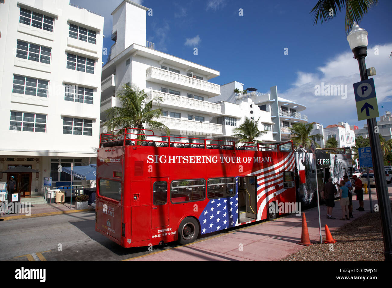 La visite guidée en bus à double étage Miami South beach floride usa Banque D'Images La visite guidée en bus à double étage Miami South beach floride usa Banque D'Images
