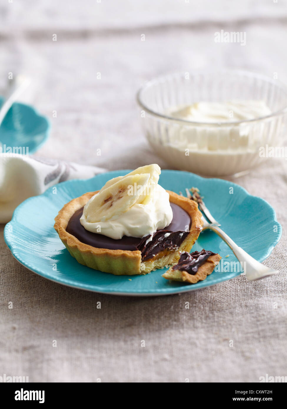 Assiette de tarte au chocolat banane Banque D'Images