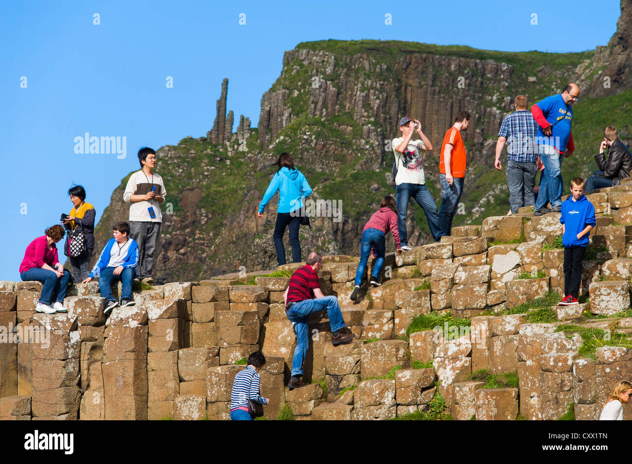 Le site du patrimoine mondial de l'UNESCO, Giants Causeway, North Coast, County Antrim, Irlande du Nord Banque D'Images