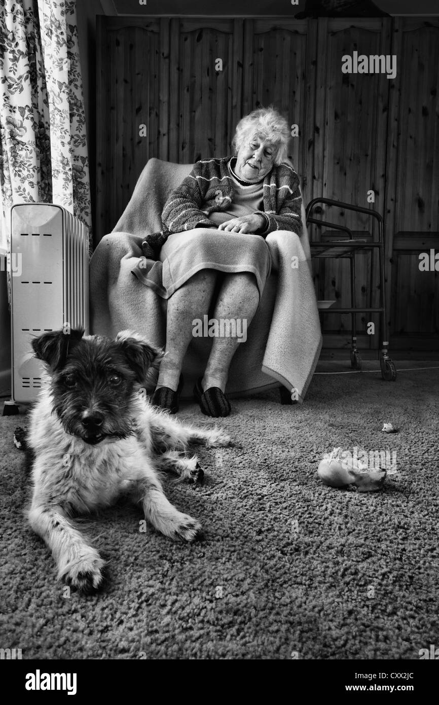 Vieille Dame avec son chien de compagnie Banque D'Images