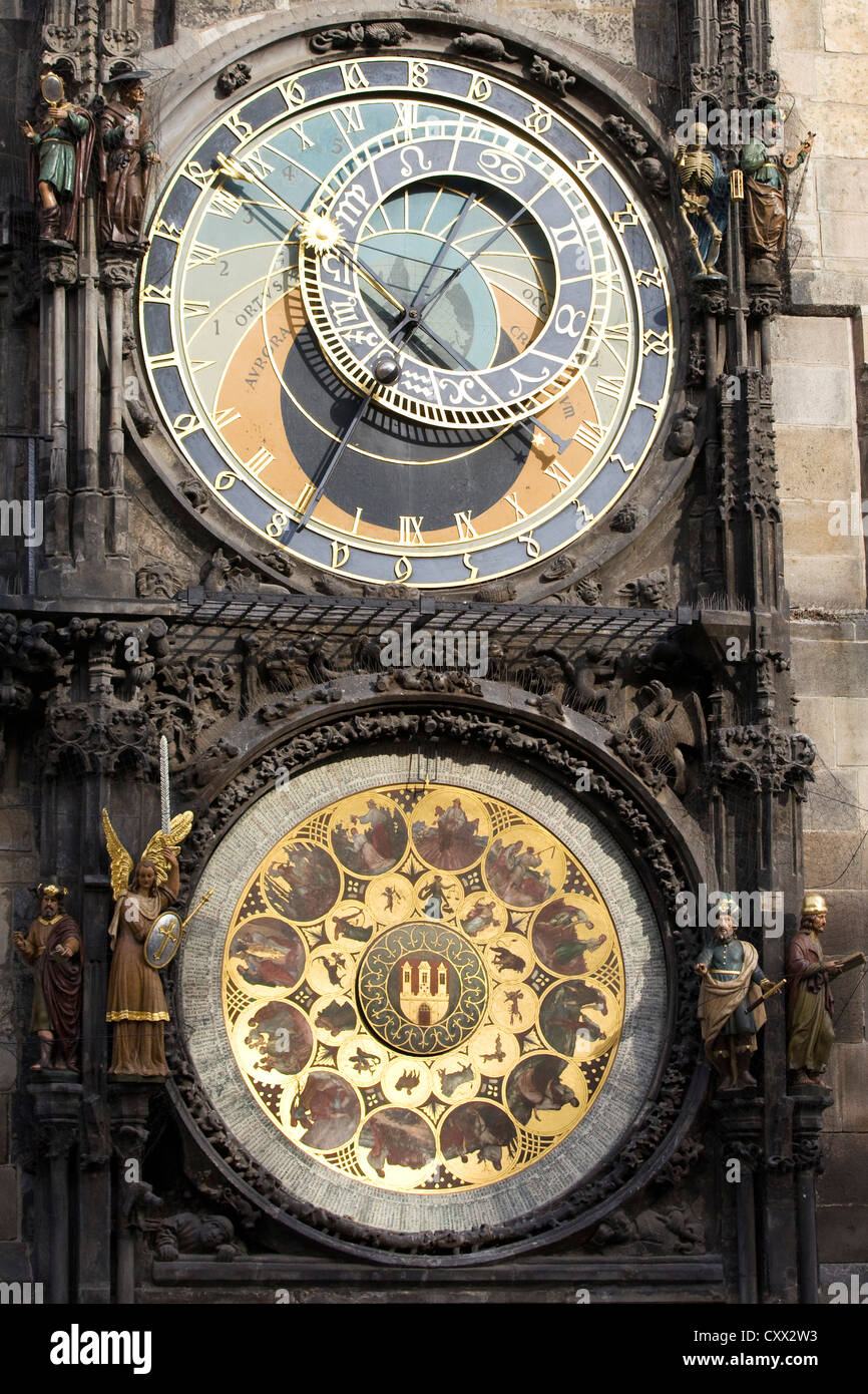 Résumé Une vue sur la célèbre horloge astronomique de Prague Prague Orloj Banque D'Images