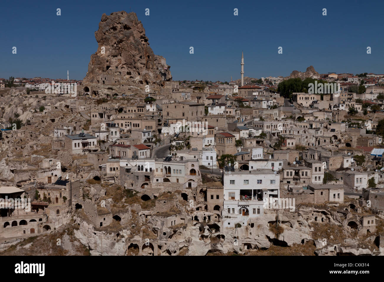 Ville d'Ortahisar,parc national de Göreme, Cappadoce, Turquie. Banque D'Images