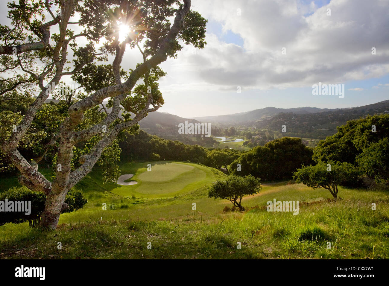 Un trou au centre de la Californie, un terrain de golf. Banque D'Images
