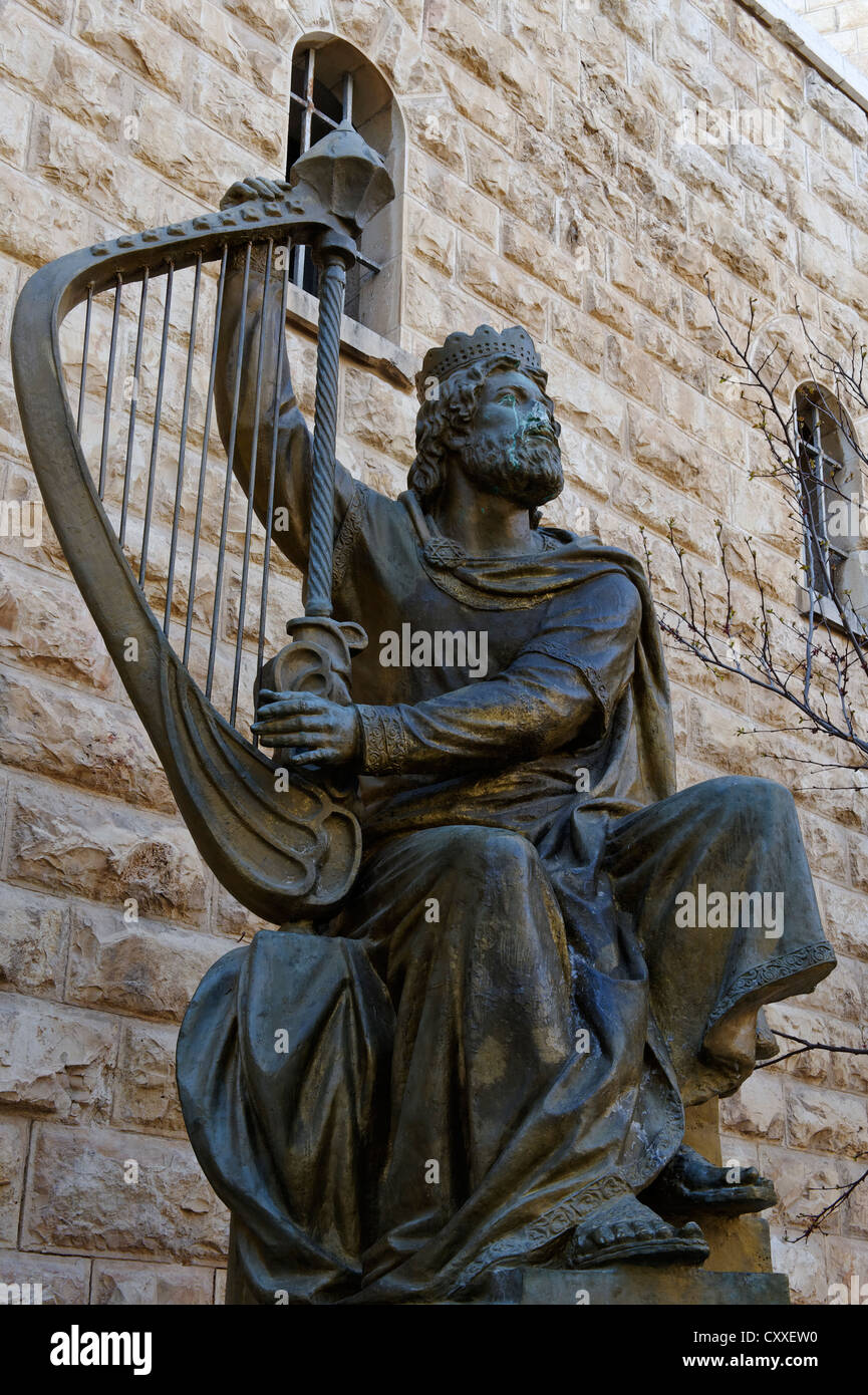 Statue du Roi David avec une harpe, Hagia Maria Sion Abbaye, également connu sous le nom de Abbaye de la Dormition de la Vierge Marie, le Mont Sion Banque D'Images