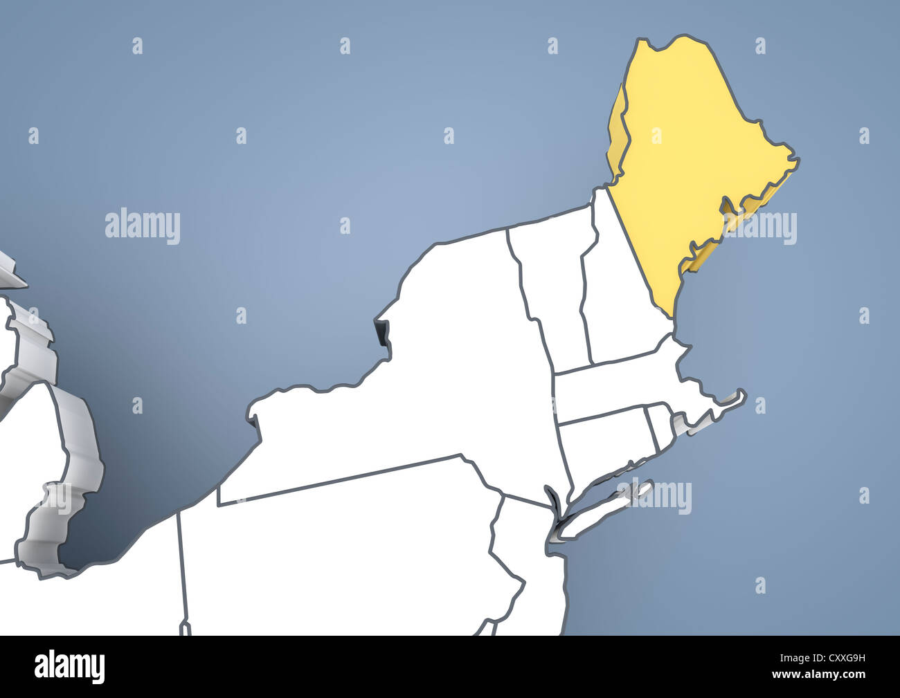 La carte du Maine, ME, USA, United States of America, contour, 3D illustration Banque D'Images