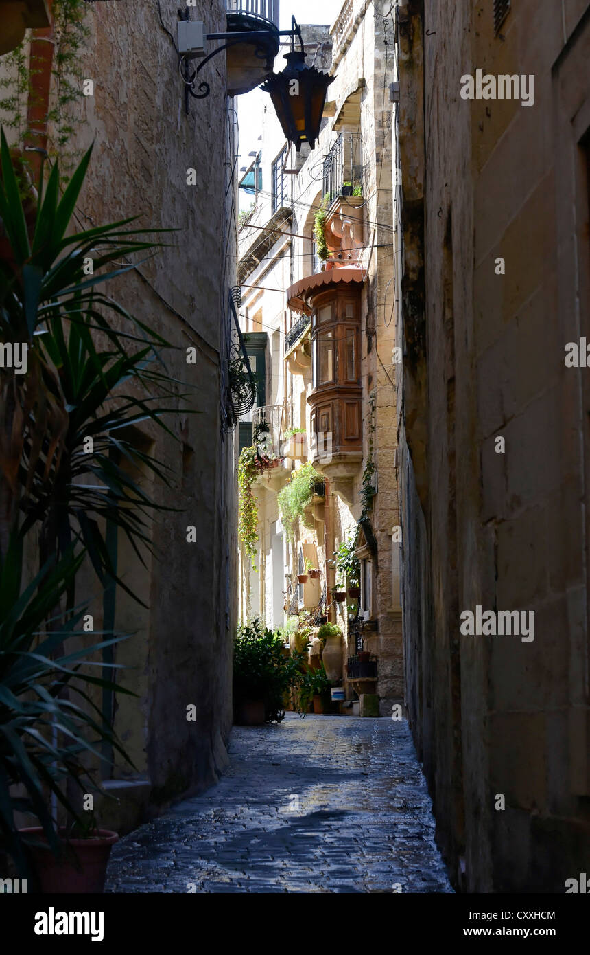 Petite rue latérale, Mdina, Città Vecchia, ou città notabile, Malta, Europe Banque D'Images