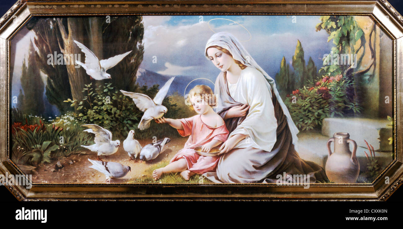 Marie avec l'enfant Jésus et de colombes, imprimer, autour de 1900, dans  des mains privées Photo Stock - Alamy