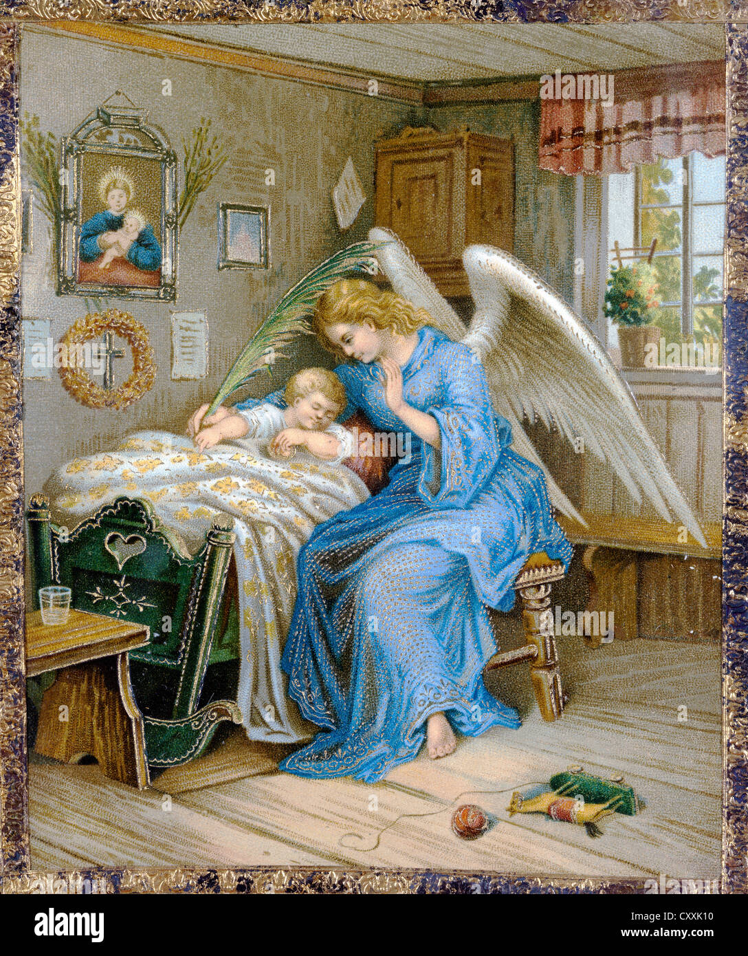 Ange gardien avec un enfant endormi, imprimer, autour de 1900, dans des mains privées Banque D'Images