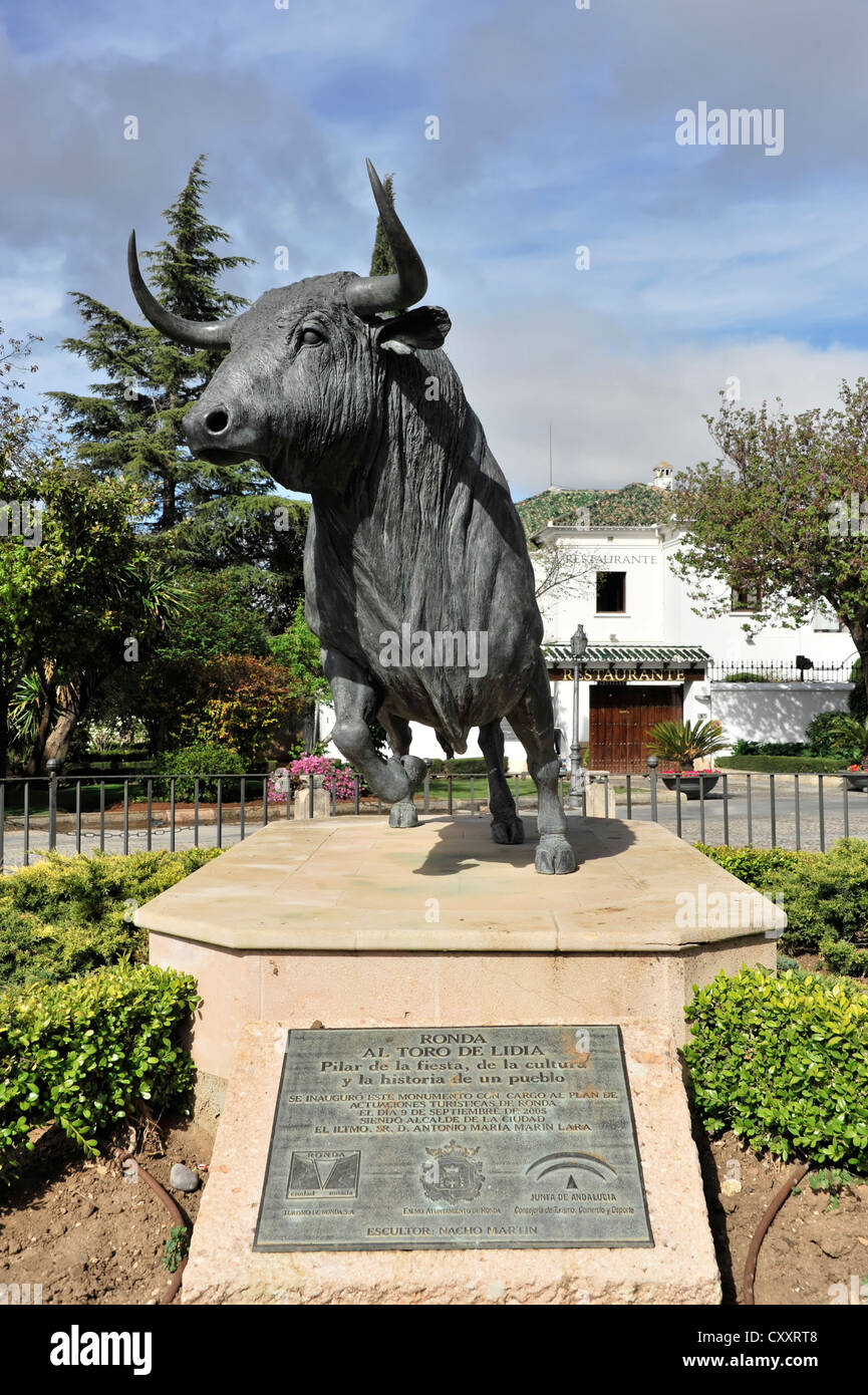 Monument à une arène de combats bull, Ronda, Plaza de Toros, Ronda, province de Malaga, Andalousie, Espagne, Europe Banque D'Images