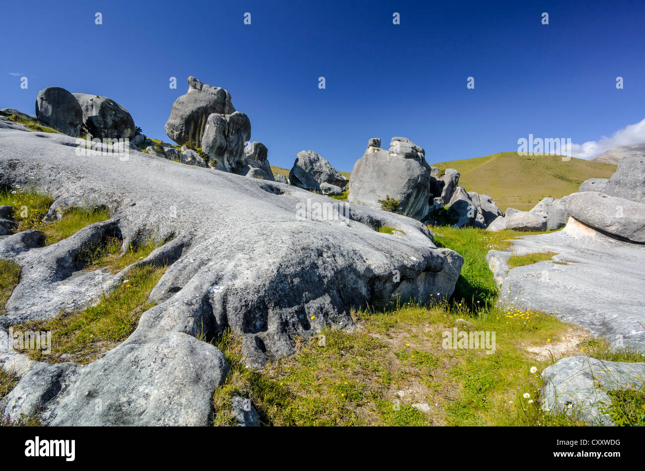 Des formations de roche calcaire sur la colline du Château, île du Sud, Nouvelle-Zélande, Océanie Banque D'Images