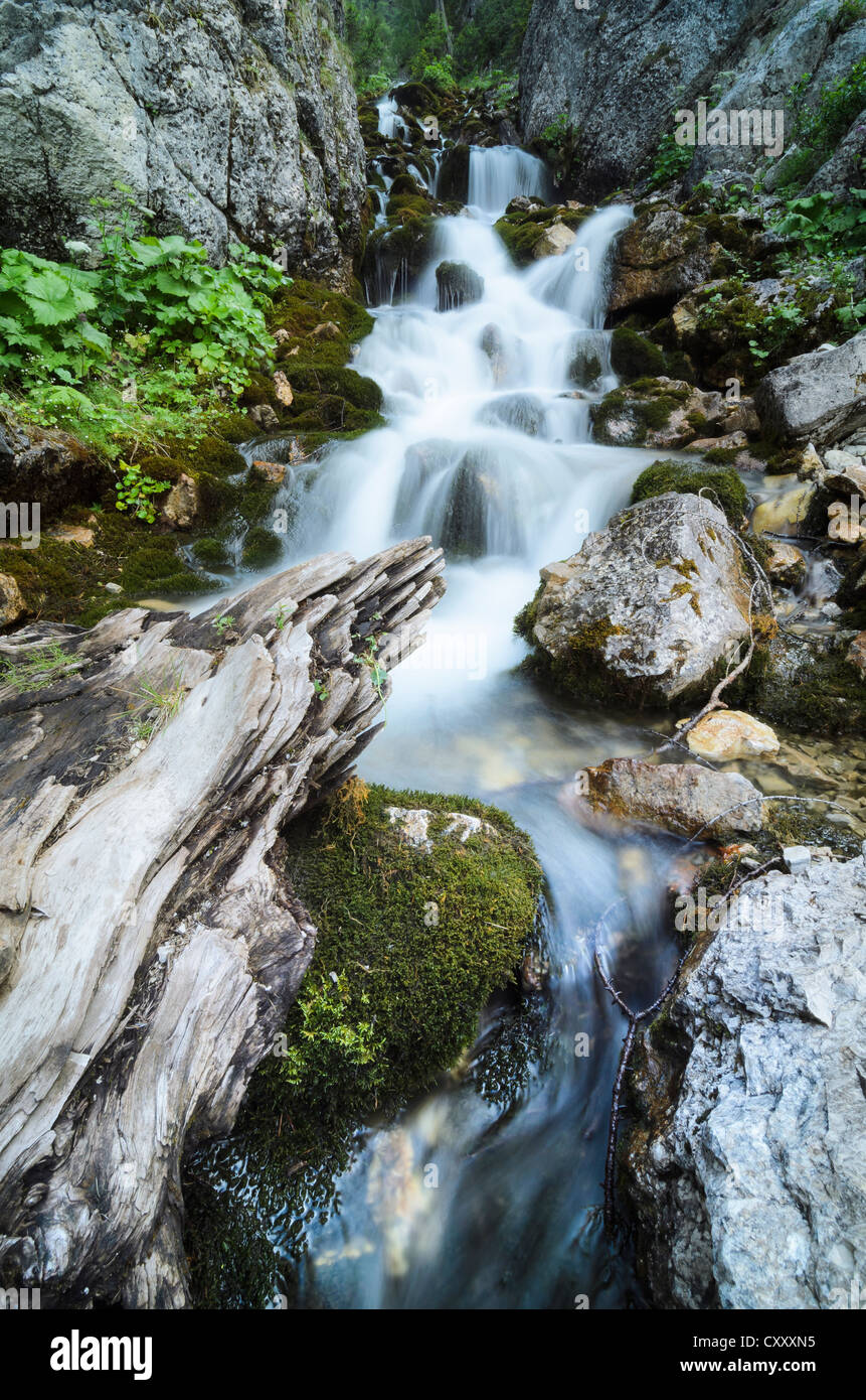 Source de la rivière Isar, dans le milieu de la vallée Hinterautal, Parc National des Montagnes du Karwendel, Tyrol, Autriche, Europe Banque D'Images
