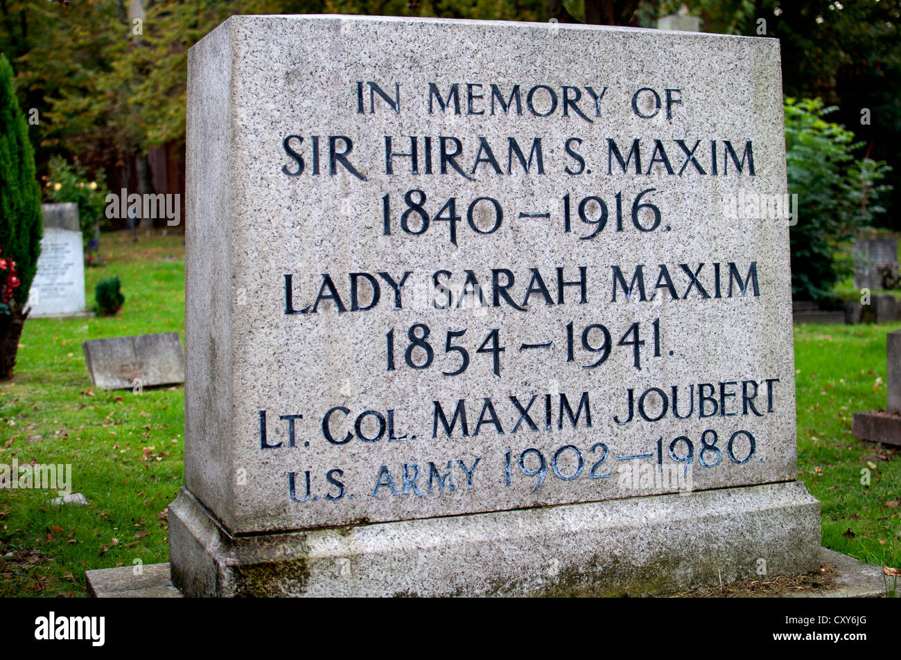 Hiram Maxim pierre tombale, West Norwood Cemetery, Londres, UK Banque D'Images