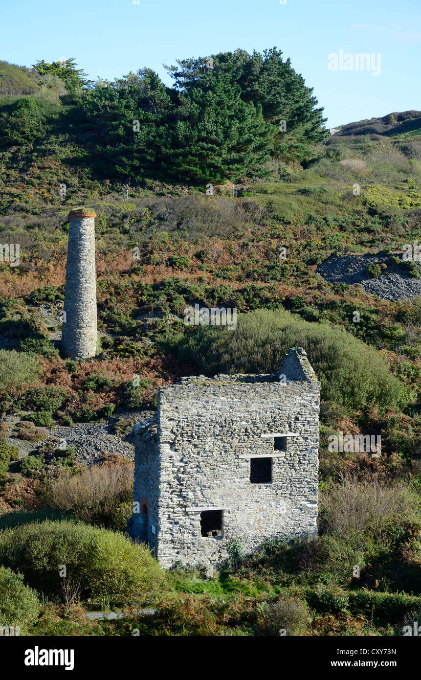 L'ancienne mine d'étain Blue Hills près de St.Agnes à Cornwall, England, UK Banque D'Images