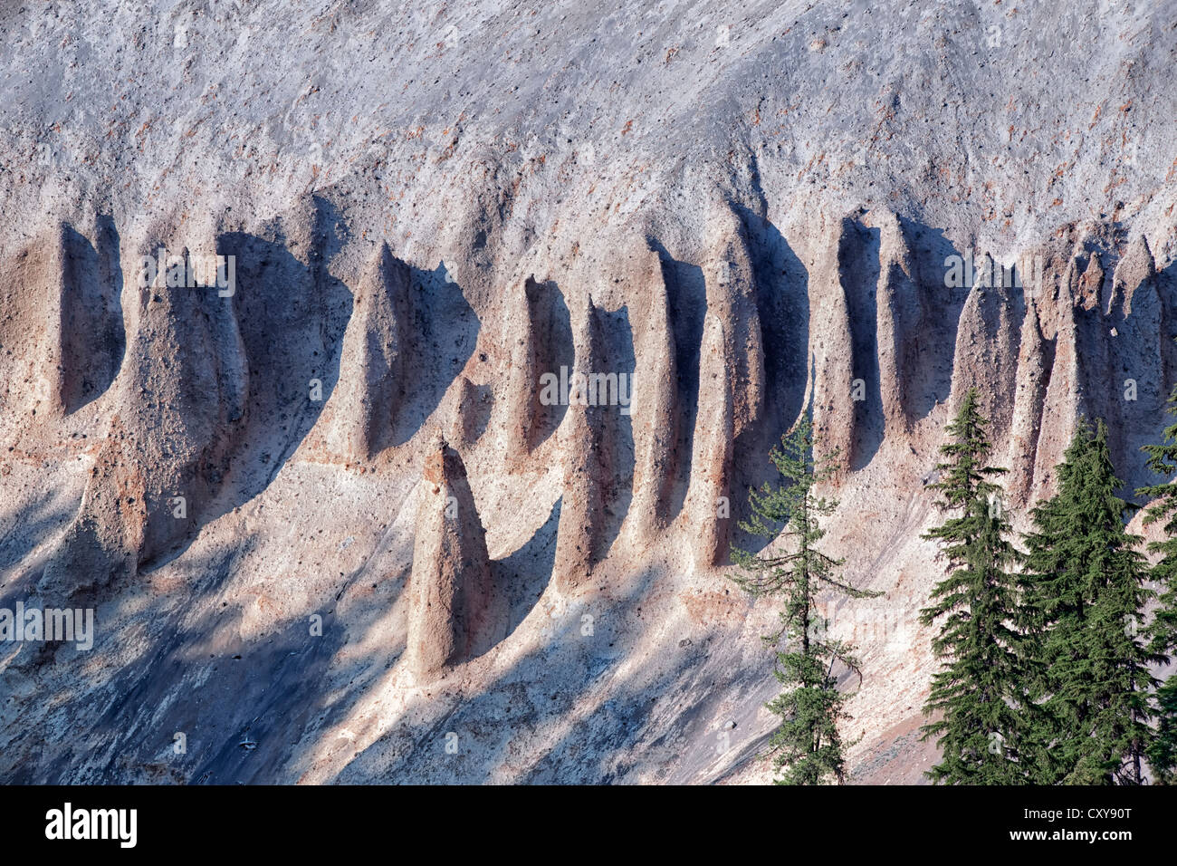 Cheminées volcaniques formées sortent de l'enceinte de Annie Creek Canyon dans l'Oregon Crater Lake National Park. Banque D'Images