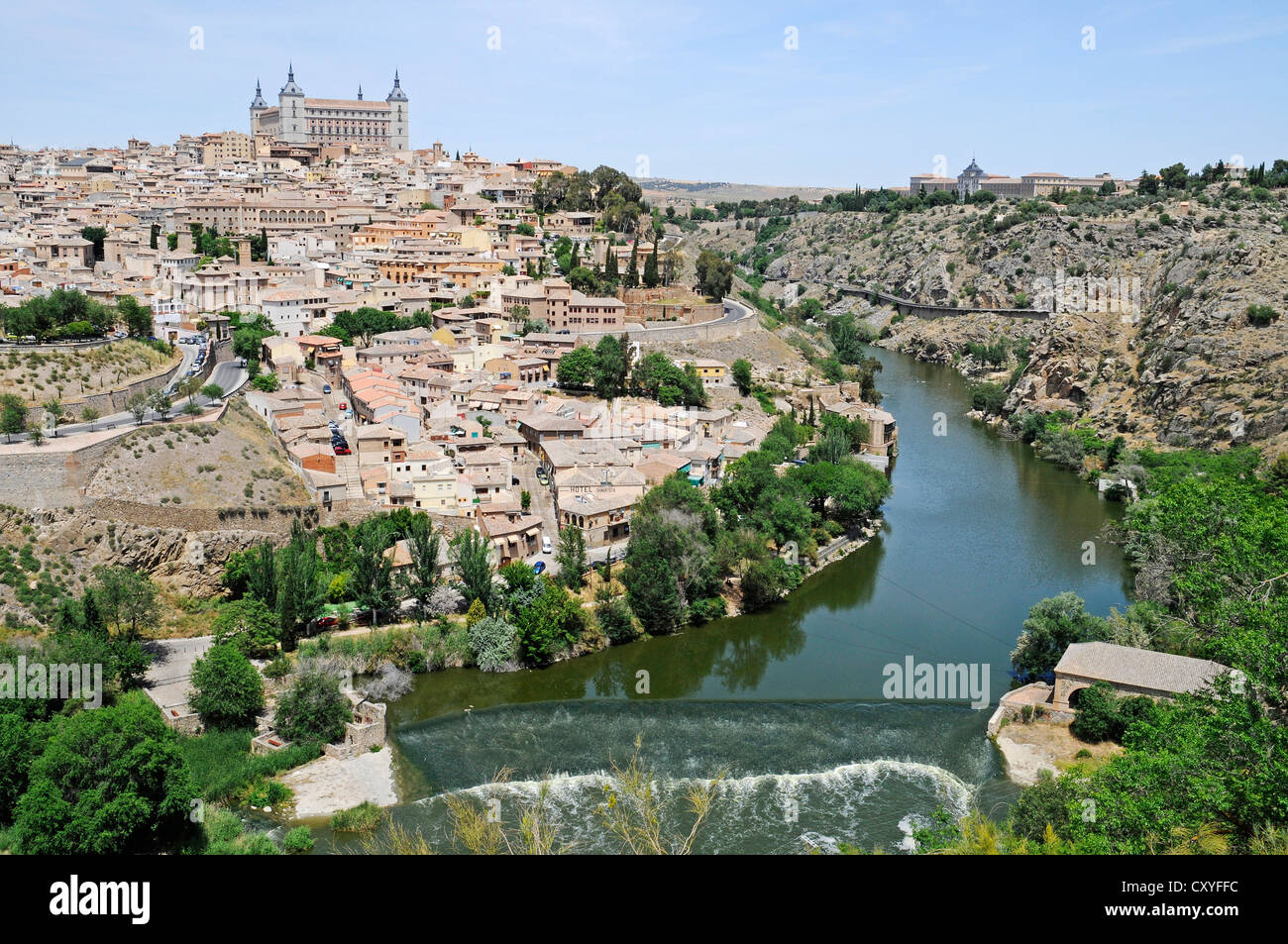 Cityscape, le Tage, Rio Tajo, Alcazar, Castillo, château, vieille ville, Tolède, Castille-la Manche, Espagne, Europe, PublicGround Banque D'Images