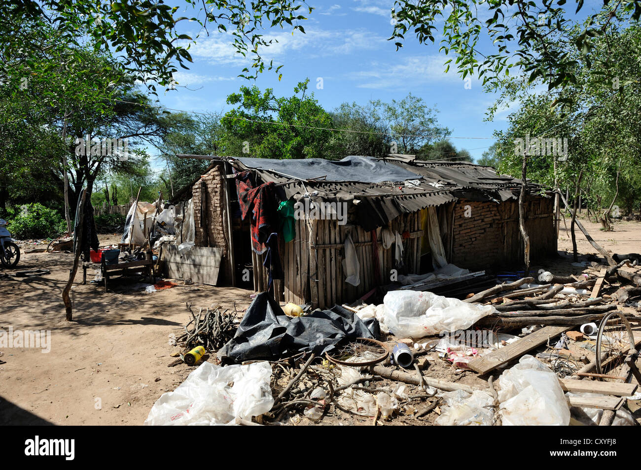 Maison traditionnelle dans un village du peuple wichi indigènes, Comunidad Tres Pocos, province de Formosa, en Argentine, en Amérique du Sud Banque D'Images