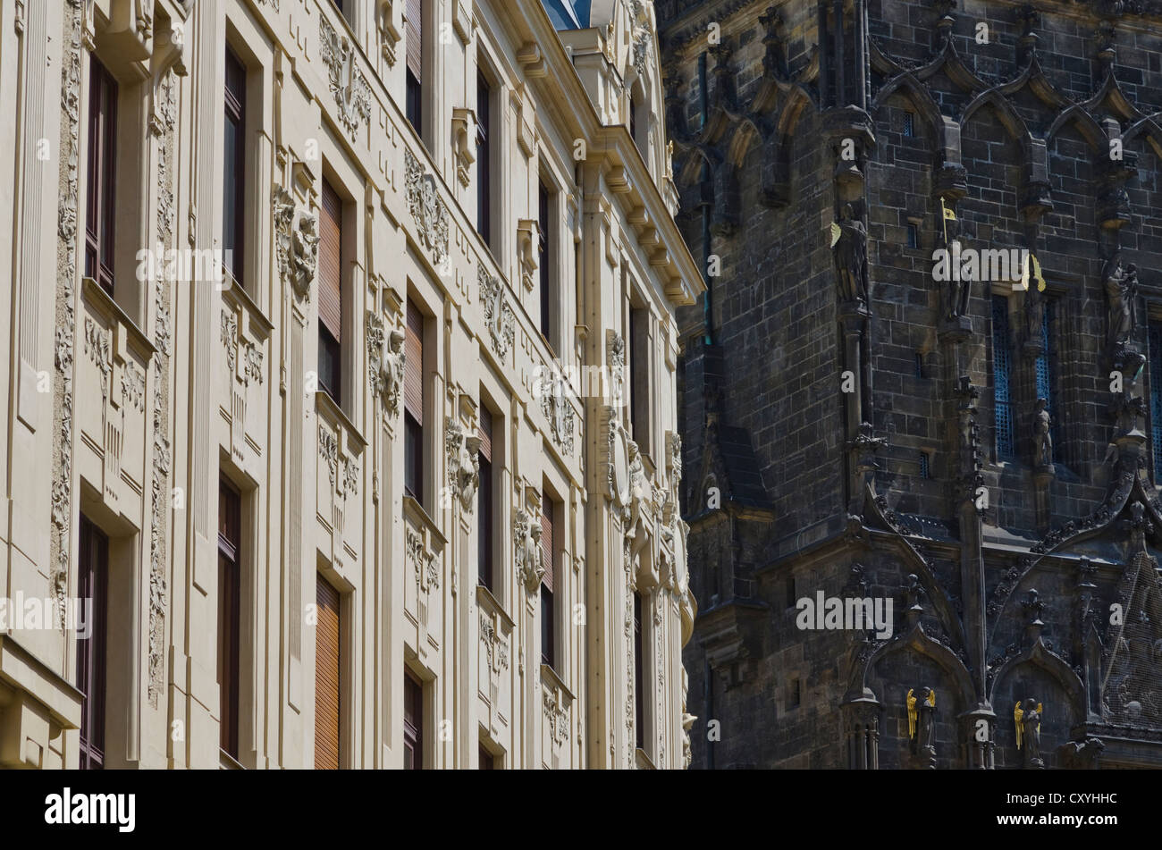 Façades restaurées, Prague, République Tchèque, Europe Banque D'Images