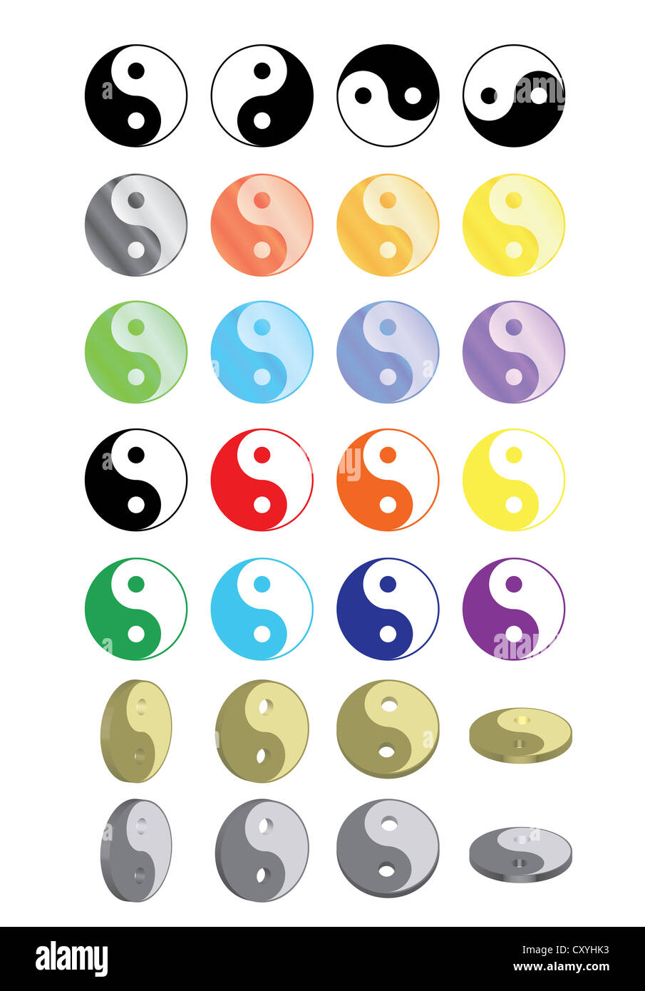 Ensemble de symboles Yin Yang Banque D'Images