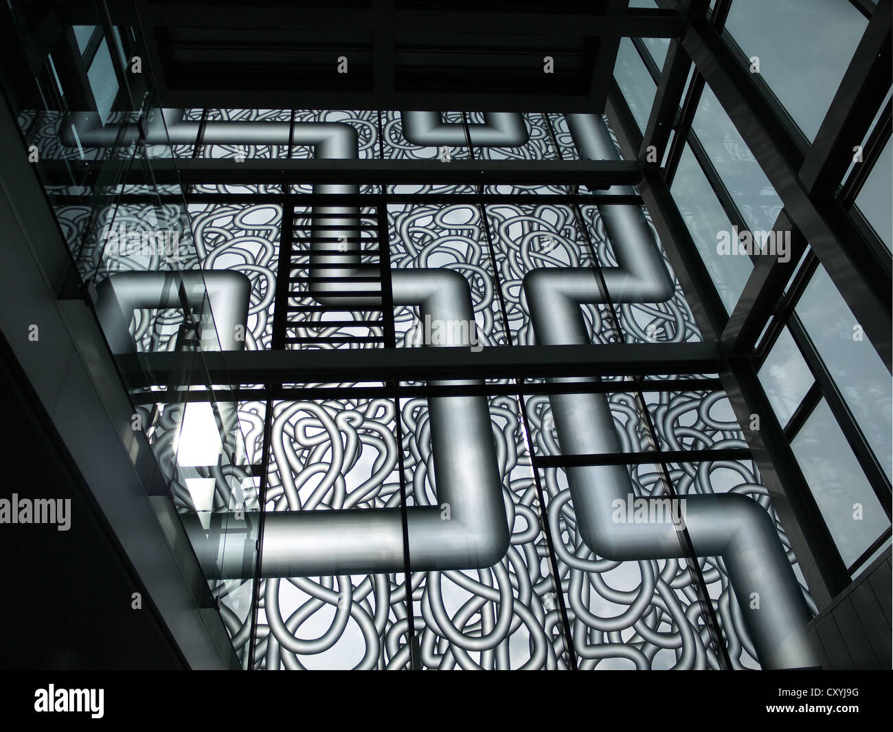L'art de verre comme une partie de l'architecture moderne dans la nouvelle mairie galeries, Innsbruck, Tyrol, Autriche, Europe Banque D'Images