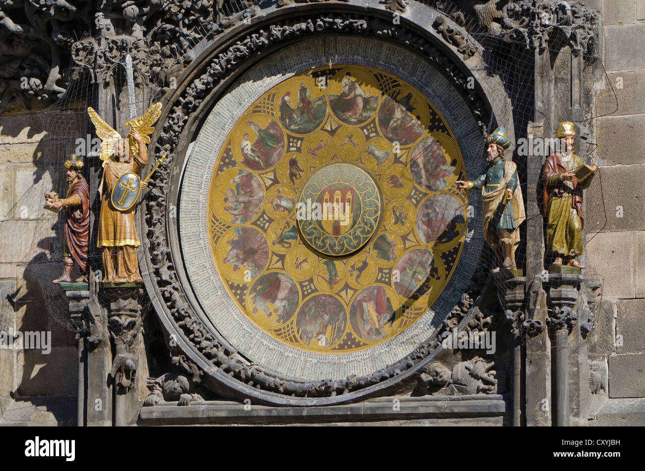 Prazsky orloj, l'horloge astronomique de Prague, l'hôtel de ville, construit en 1410 par l'horloger royal Mikulas de Kadan, Prague Banque D'Images