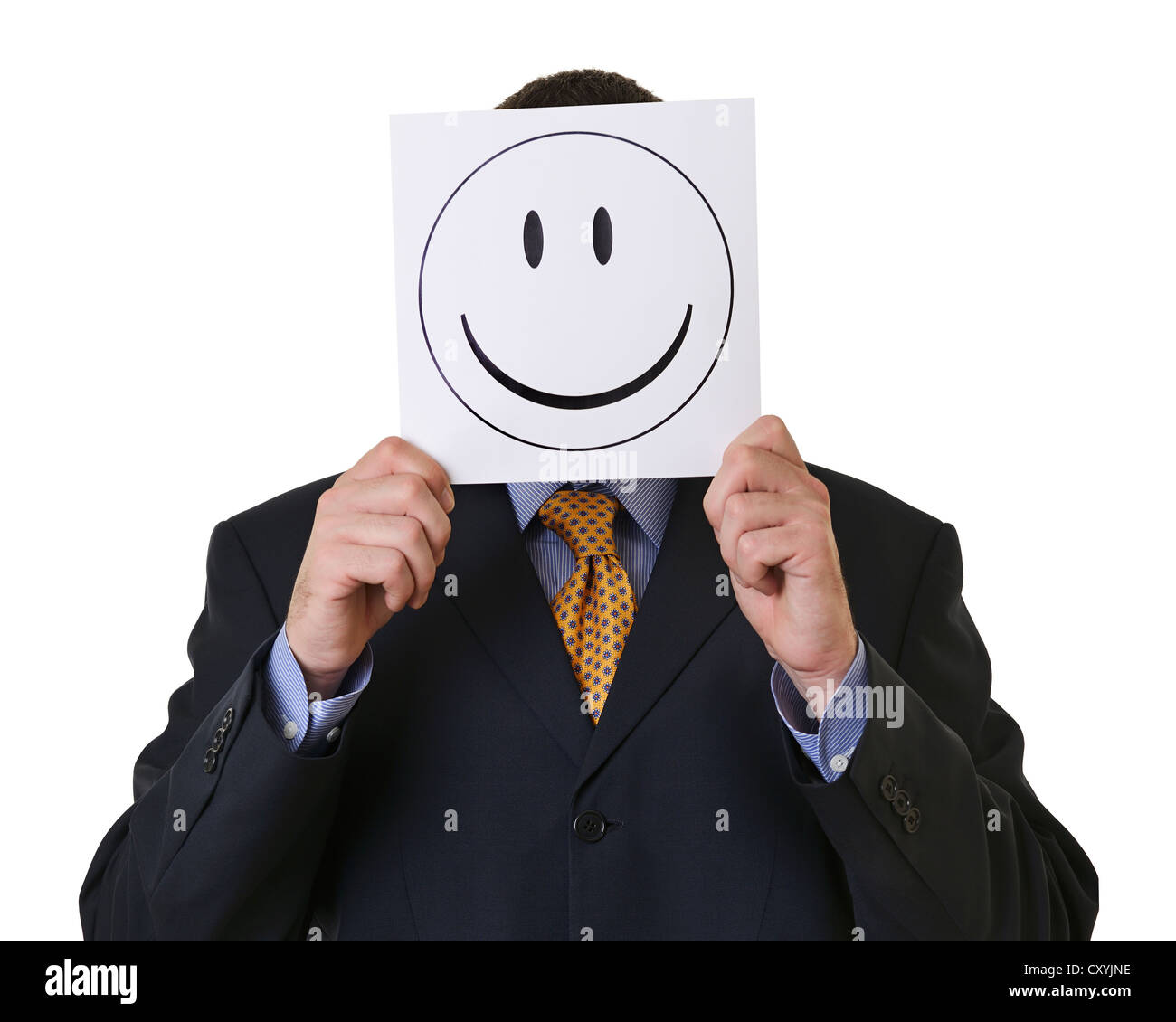 Businessman Holding a Smiley Face Banque D'Images