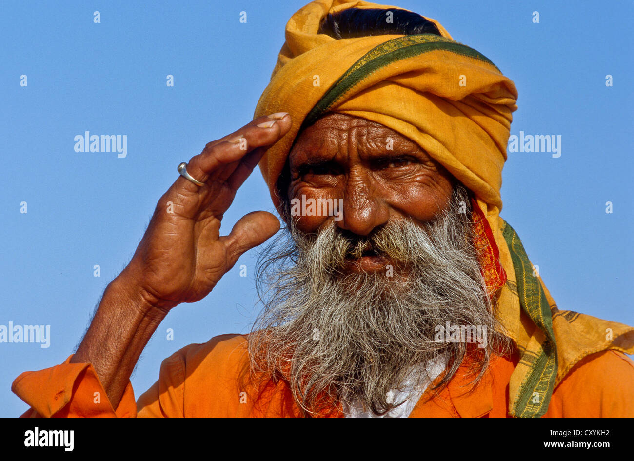 Portrait d'un paysan de l'Haryana en pèlerinage, Vrindaban, Inde, Asie Banque D'Images
