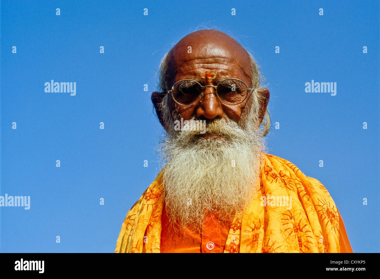 Portrait d'un pèlerin, en visitant les lieux saints de Nasik, Inde, Asie Banque D'Images