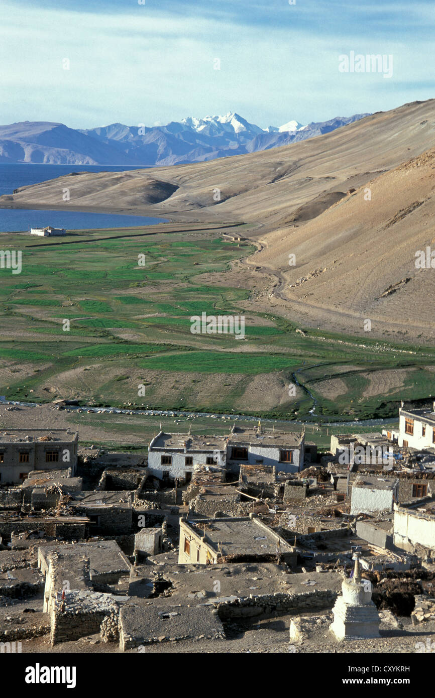 Karzok ou Korzok chez Tso Moriri, Ladakh, Himalaya indien, Changthang ou Changtang, le Jammu-et-Cachemire, l'Inde du Nord, Inde, Asie Banque D'Images