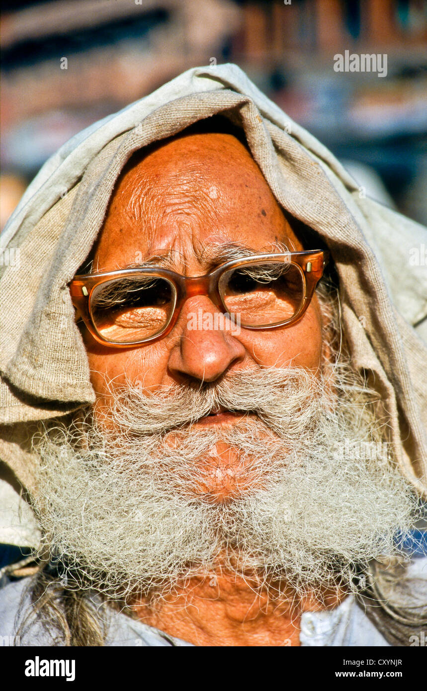 Vieil Homme à lunettes, portrait, Pushkar, Inde, Asie Banque D'Images
