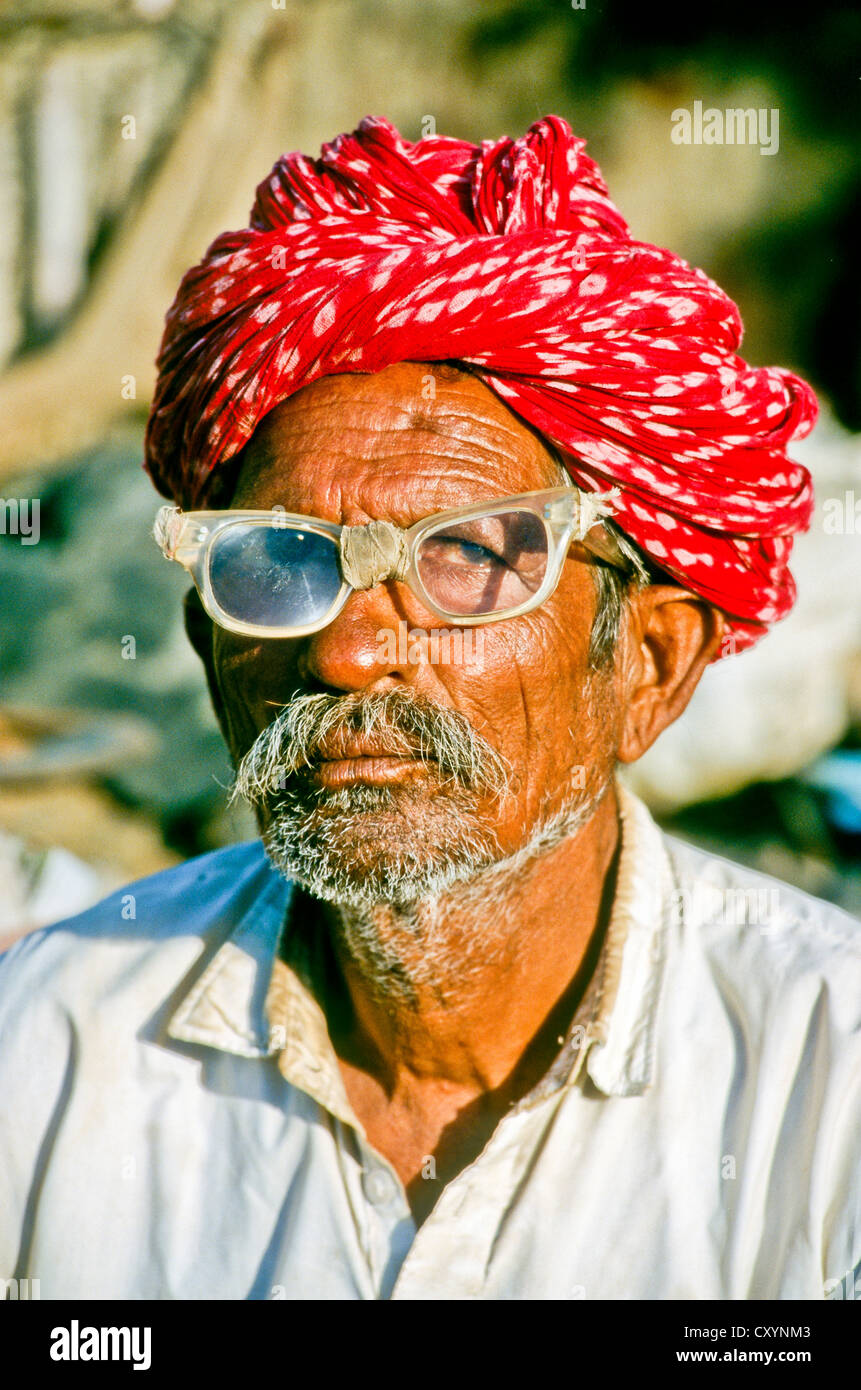 Vieil Homme à lunettes, portrait, Jaisalmer, Inde, Asie Banque D'Images