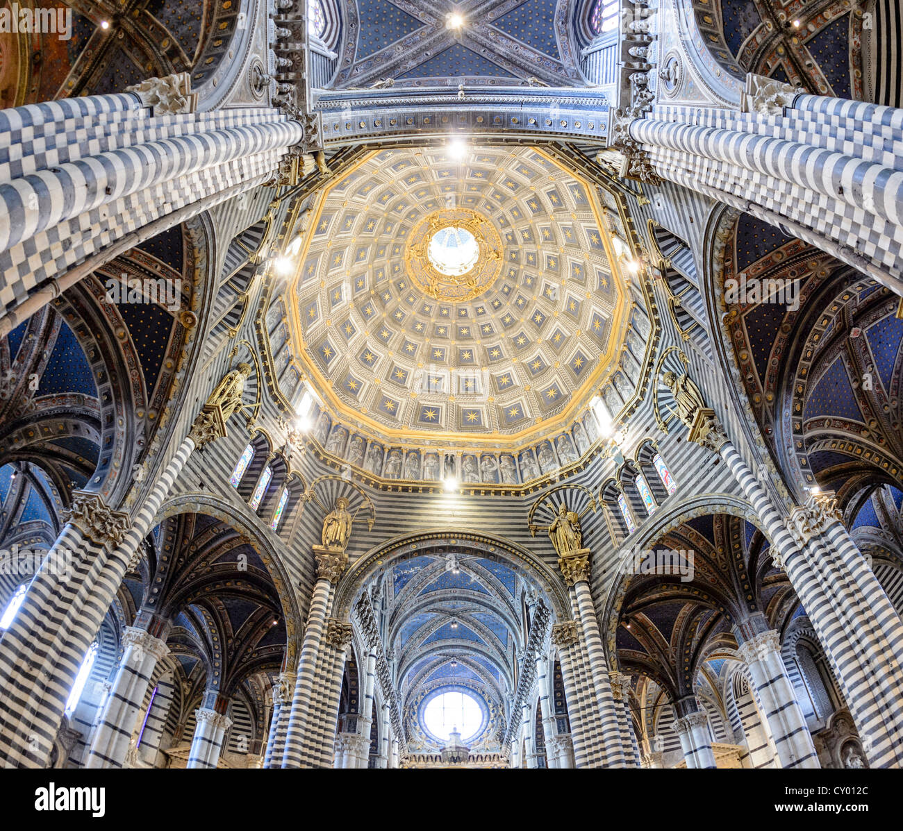 Vue de l'intérieur, dôme de la Cathédrale de Sienne, Cattedrale di Santa Maria Assunta, église principale de la ville de Sienne, Toscane Banque D'Images