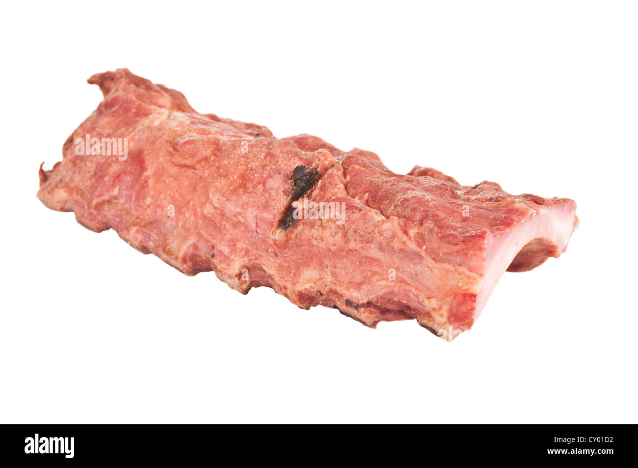 Côtes de porc fumé sur fond blanc Banque D'Images