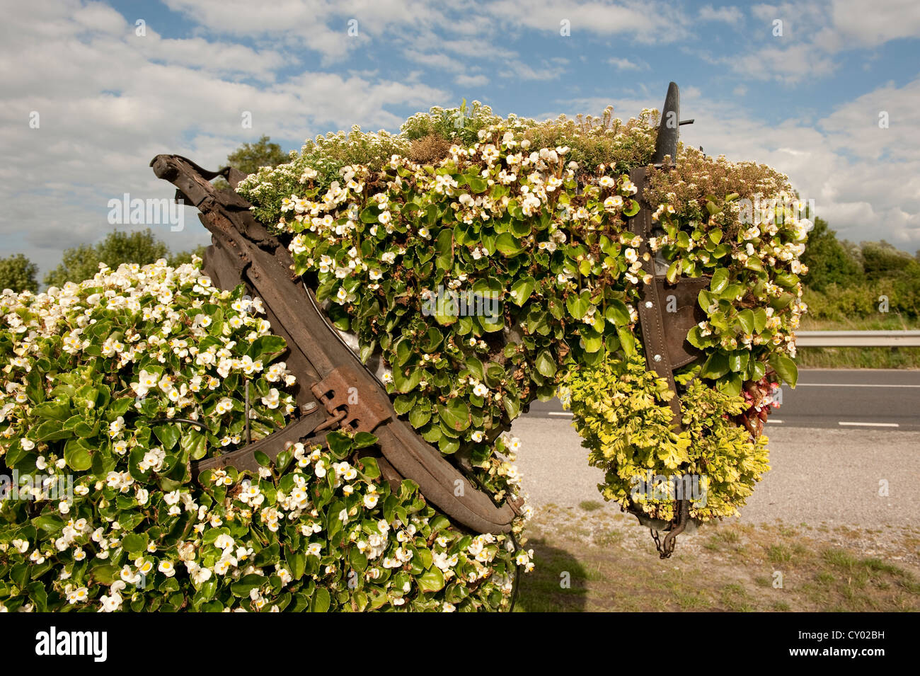 Topiaire fleur décoratif élaboré en forme de cheval et panier Mannequebeurre Curnier Sainte Marie France Europe Banque D'Images