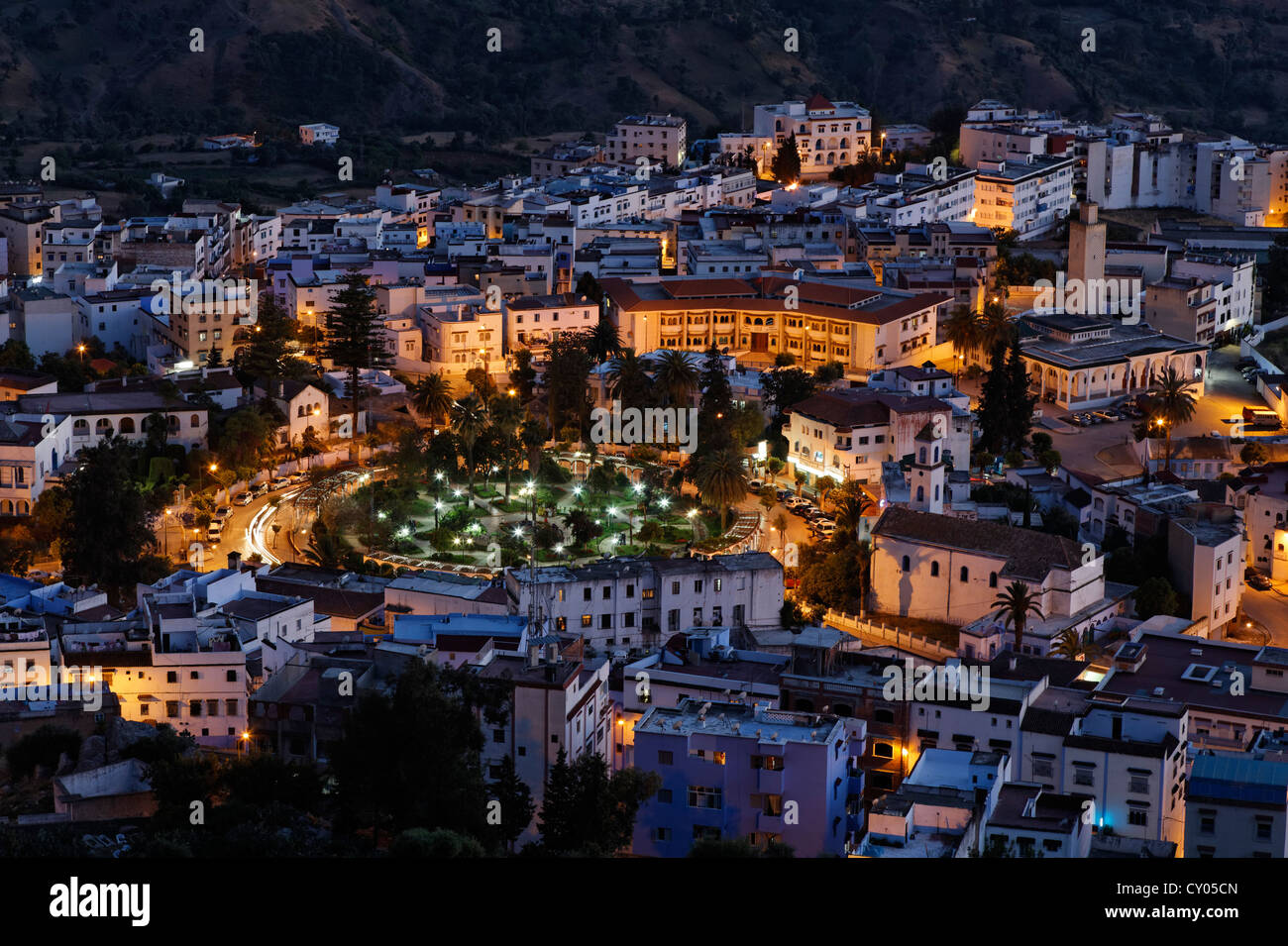 Avis de Chefchaouen ou Chaouen la nuit, Tanger-Tétouan, Maroc, Maghreb, Afrique du Nord, Afrique Banque D'Images