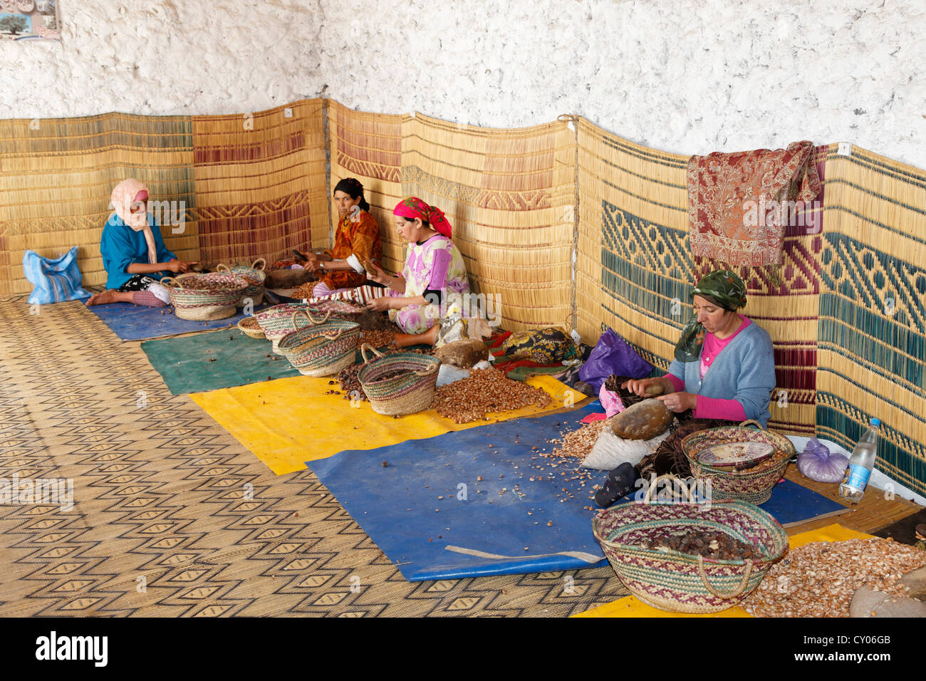 La production des femmes d'une coopérative d'huile d'argan près de  Essaouira, la région de Marrakech-Tensift-Al Haouz, Maroc, Maghreb, Afrique  Photo Stock - Alamy