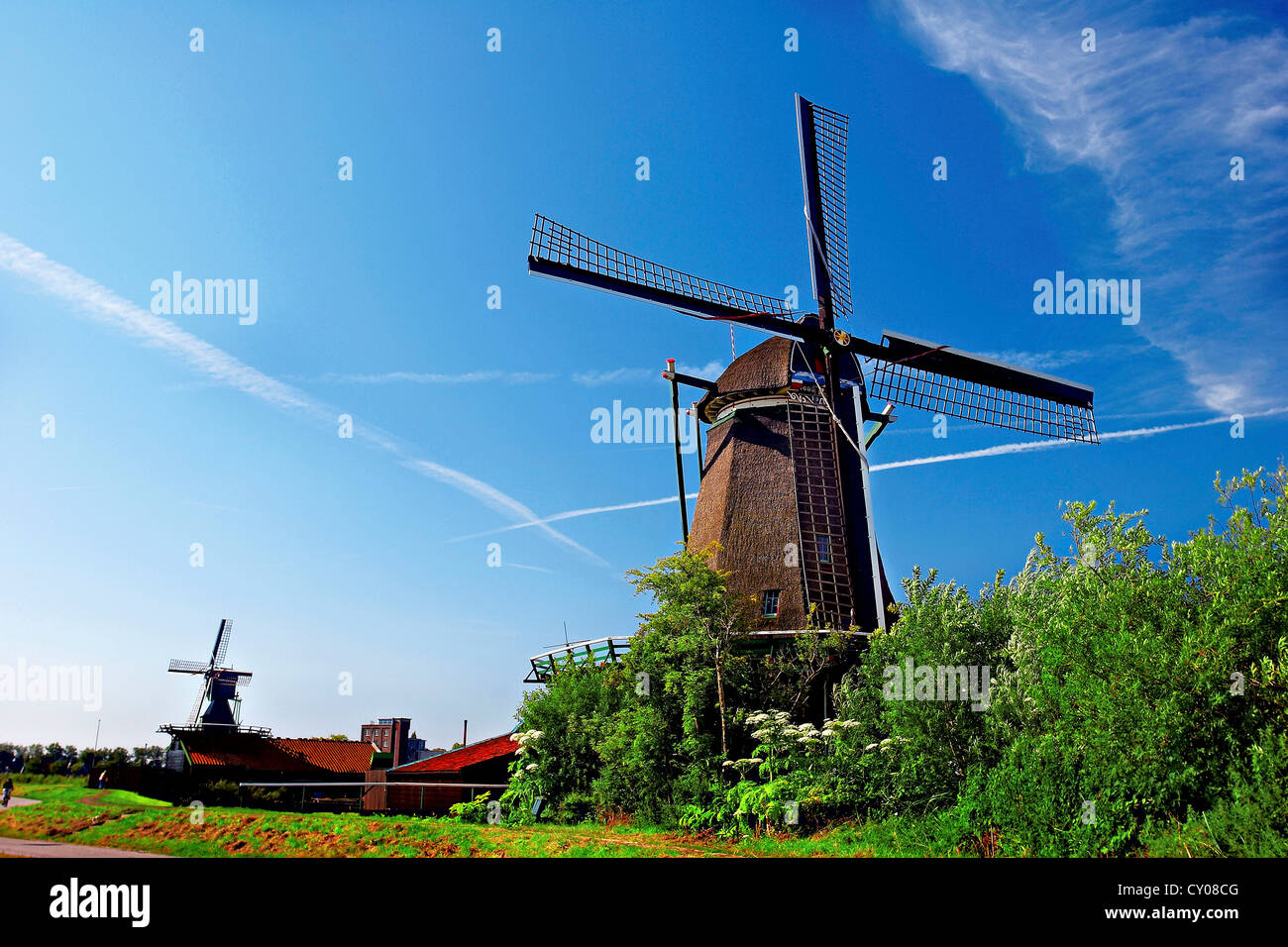 Pays Bas, Hollande du Nord, Zaanstad, Zaanse Schans, moulins à vent. Banque D'Images