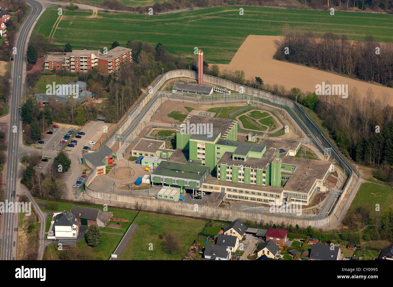 Vue aérienne, prison, prison, hôpital Froendenberg, Ruhr Ruhr, Rhénanie du Nord-Westphalie Banque D'Images