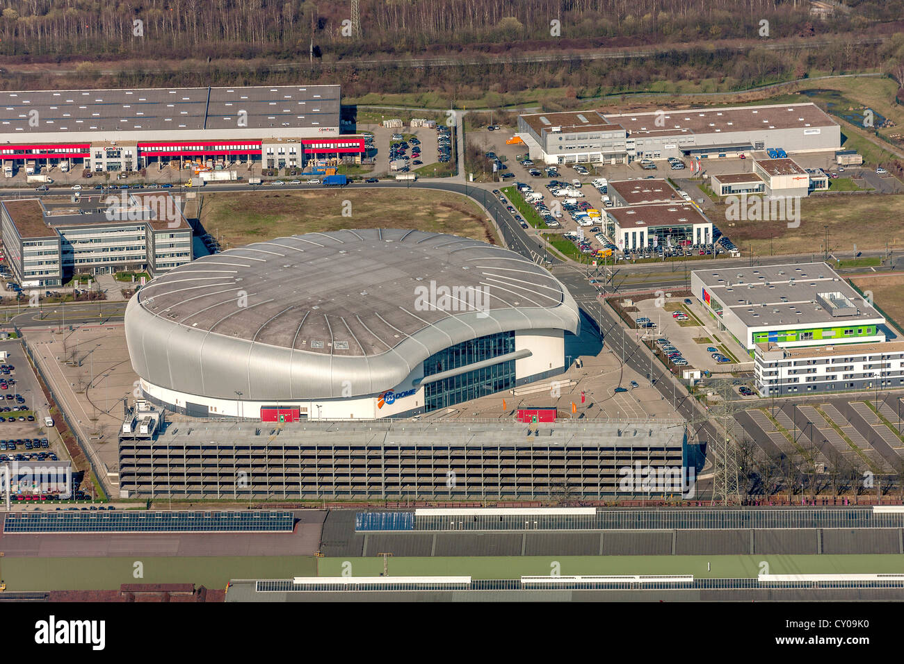 Vue aérienne, ISS Dome, event hall, Düsseldorf, Rhénanie-du-Nord - Westphalie, Banque D'Images Vue aérienne, ISS Dome, event hall, Düsseldorf, Rhénanie-du-Nord - Westphalie, Banque D'Images