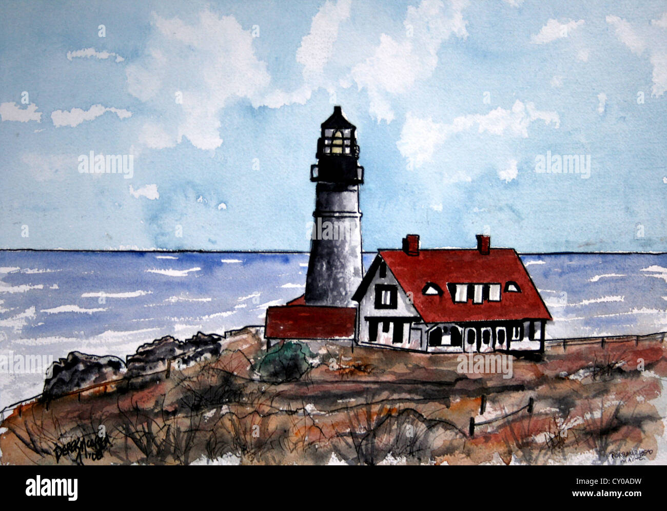Peinture d'art nautique phare Banque D'Images