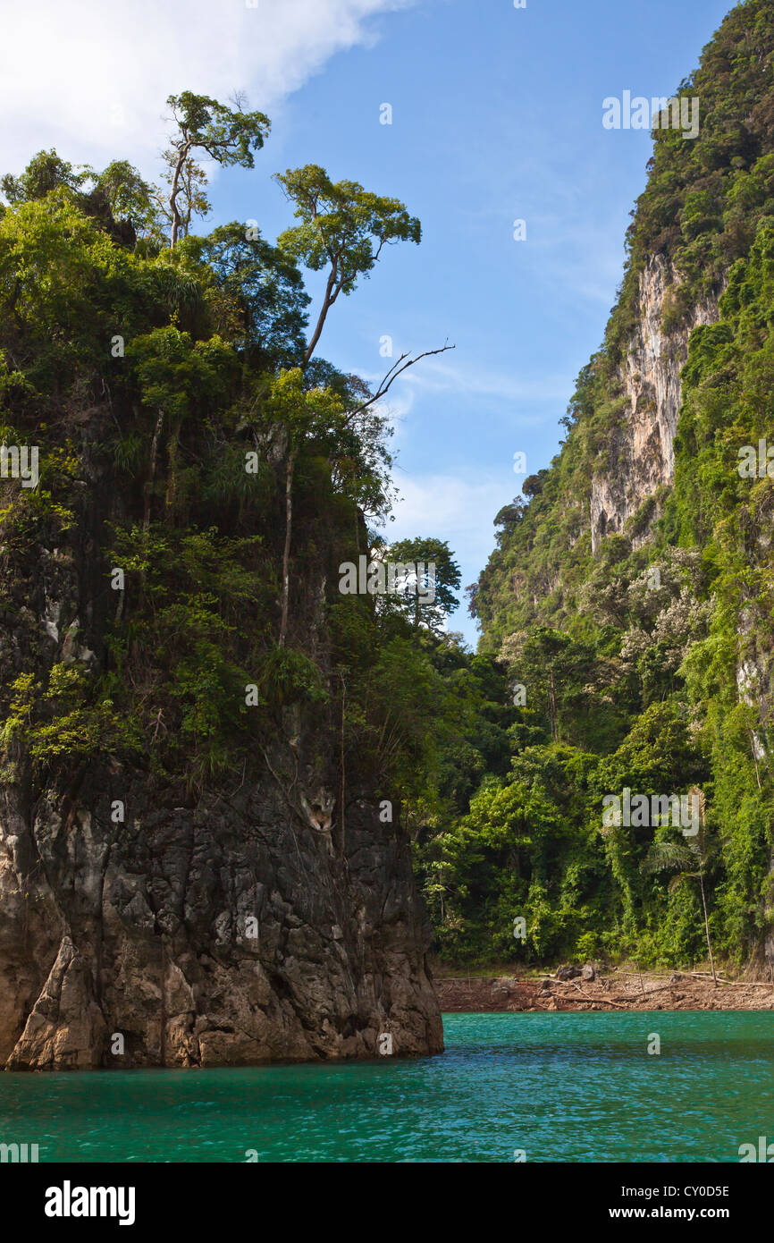 FORMATIONS KARSTIQUES CHIEW entourent le lac LAN au coeur de parc national de Khao Sok - SURATHANI PROVENCE, THAÏLANDE Banque D'Images