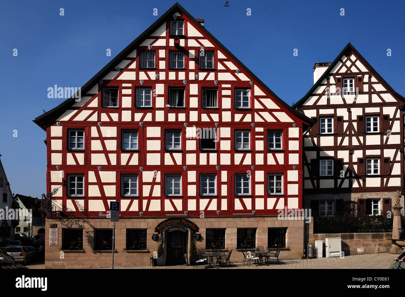 À colombages historique maisons de Franconie, Oberer Markt, Altdorf, Franconia, Bavaria Banque D'Images