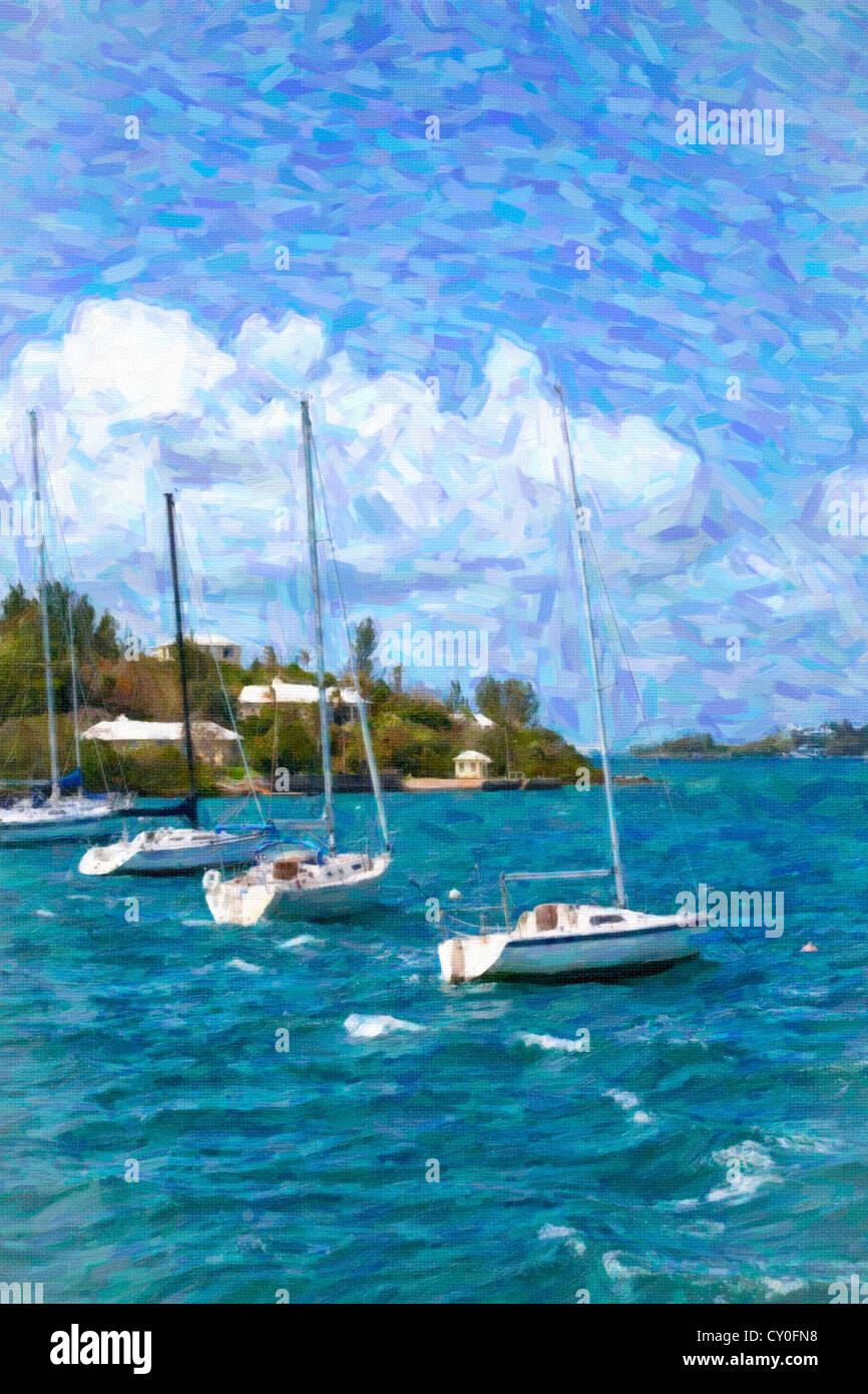 Voiliers amarrés dans le port de Hamilton, Bermudes. Banque D'Images