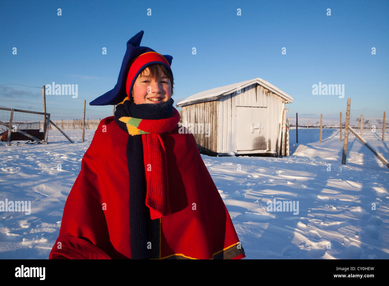 Garçon sami en Laponie (Finlande) Banque D'Images
