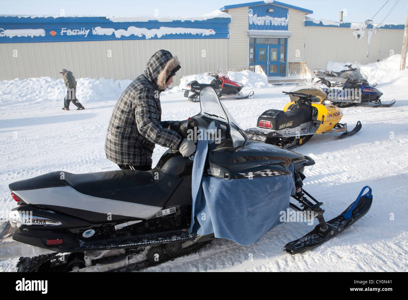 Scooter de neige au pôle nord Banque D'Images