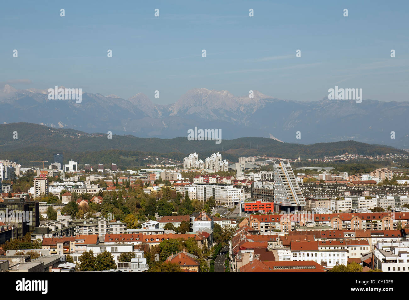 Vue aérienne de Ljubljana, du château, dans la capitale de la Slovénie Banque D'Images