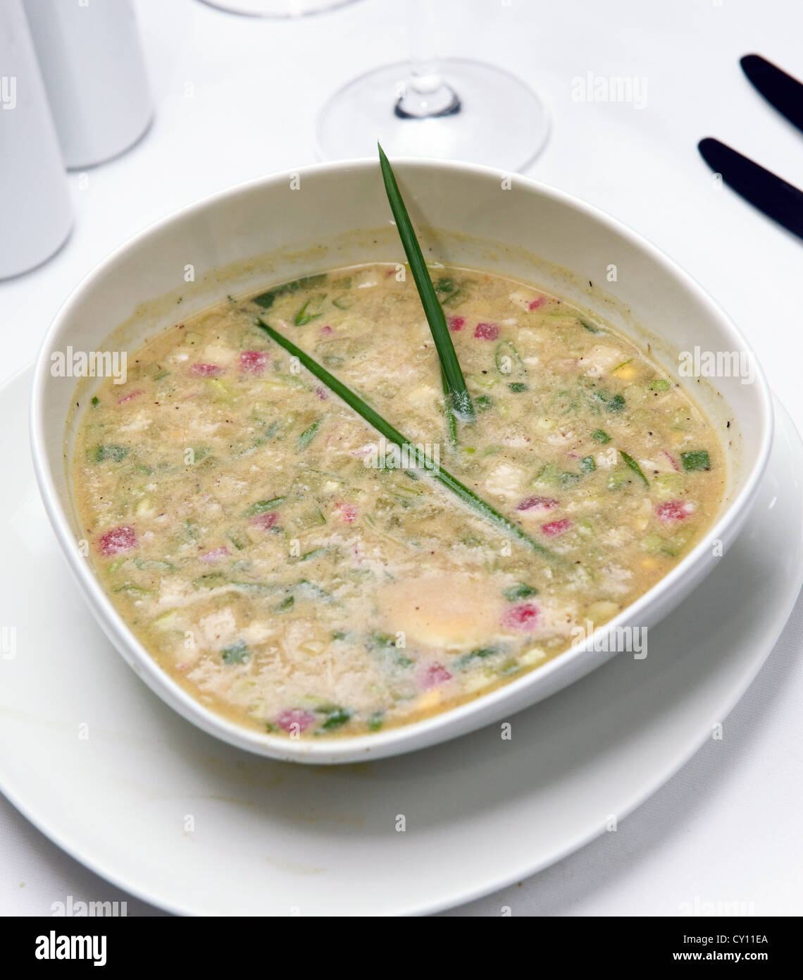 Soupe de légumes froide russe sur le yogourt (acide-base) de lait - okroshka Banque D'Images
