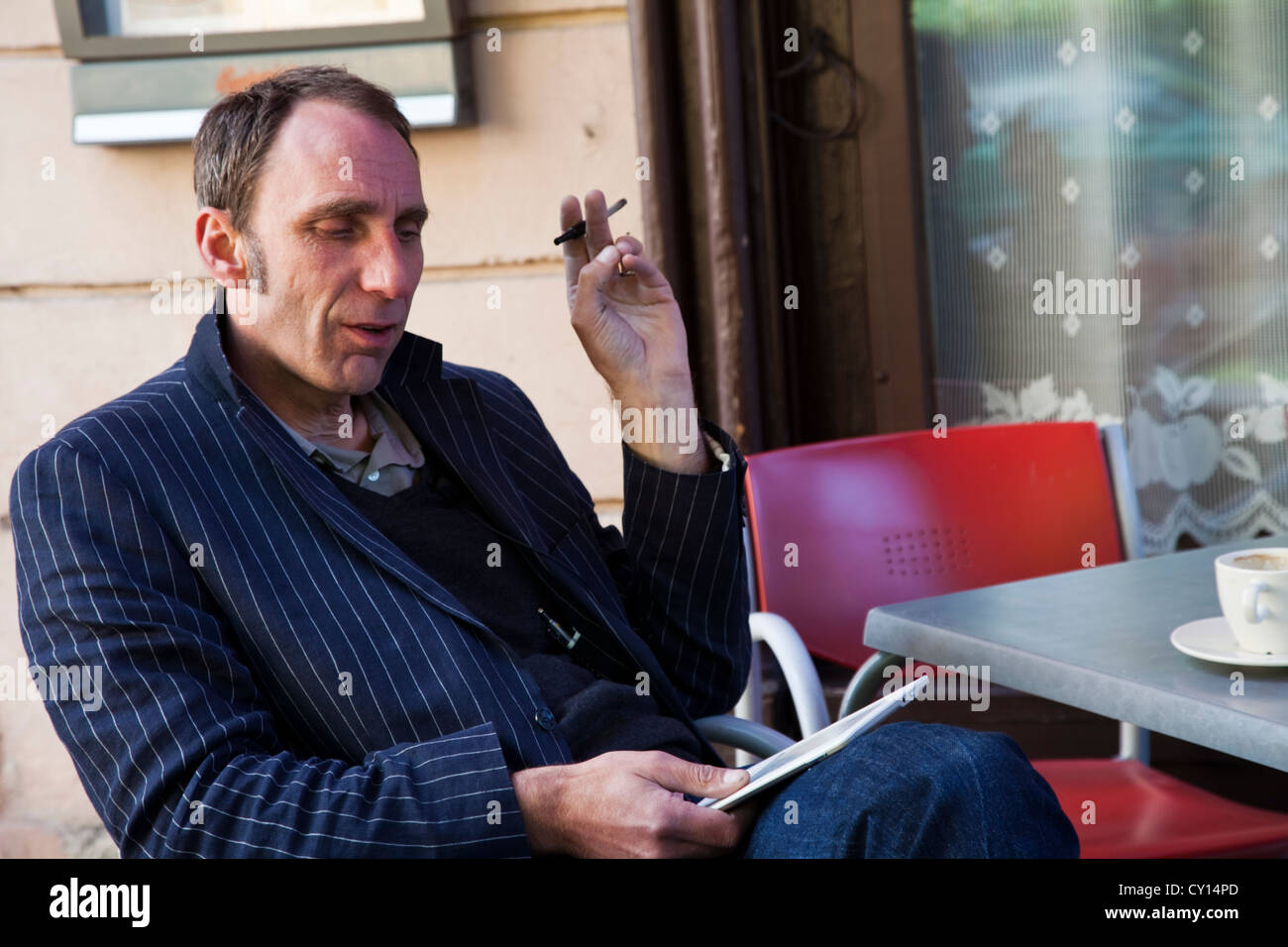 L'écrivain s'en ancien WW2 campTerezin, République Tchèque Banque D'Images
