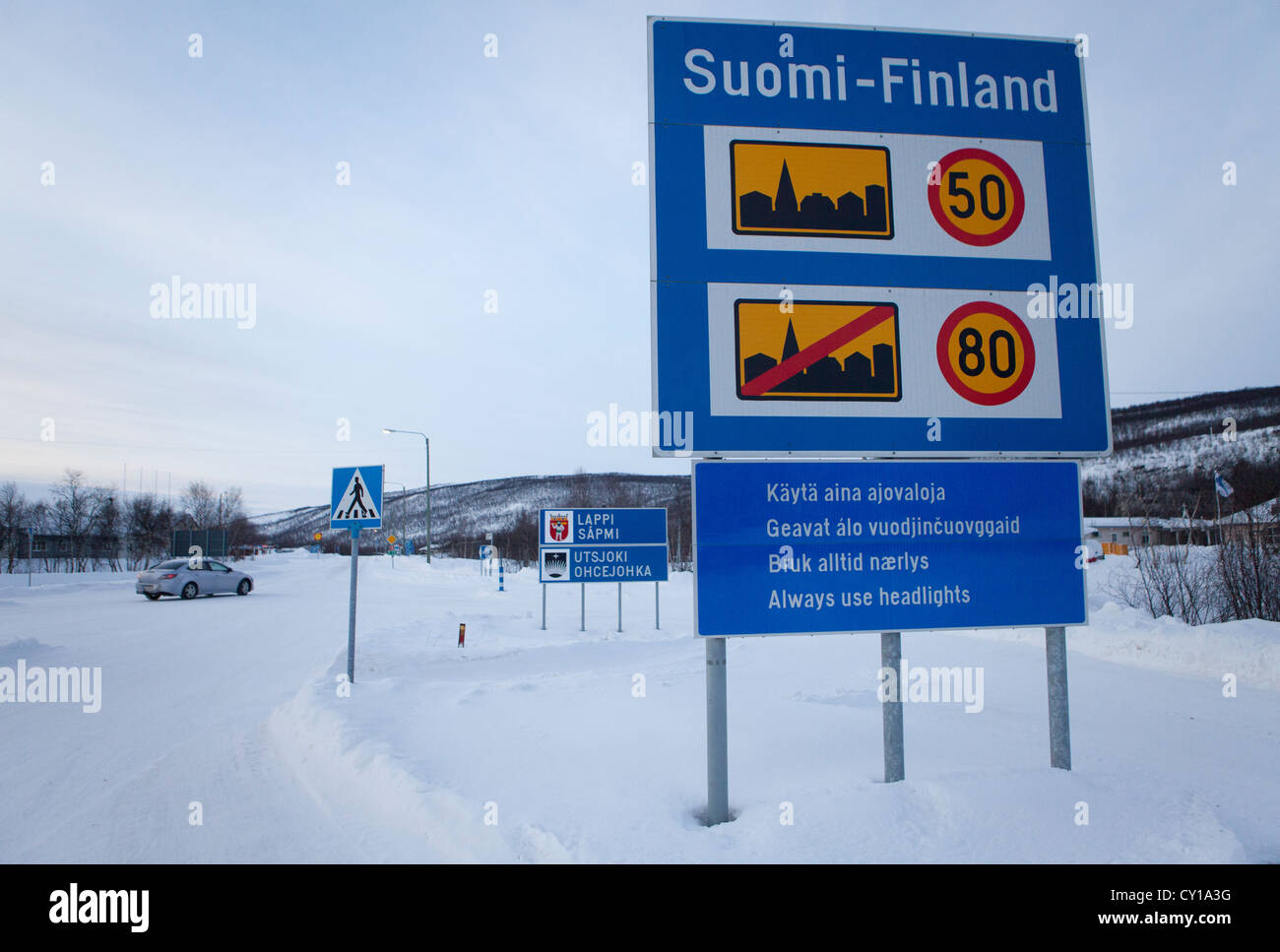 Frontière entre la Finlande et la Norvège Banque D'Images