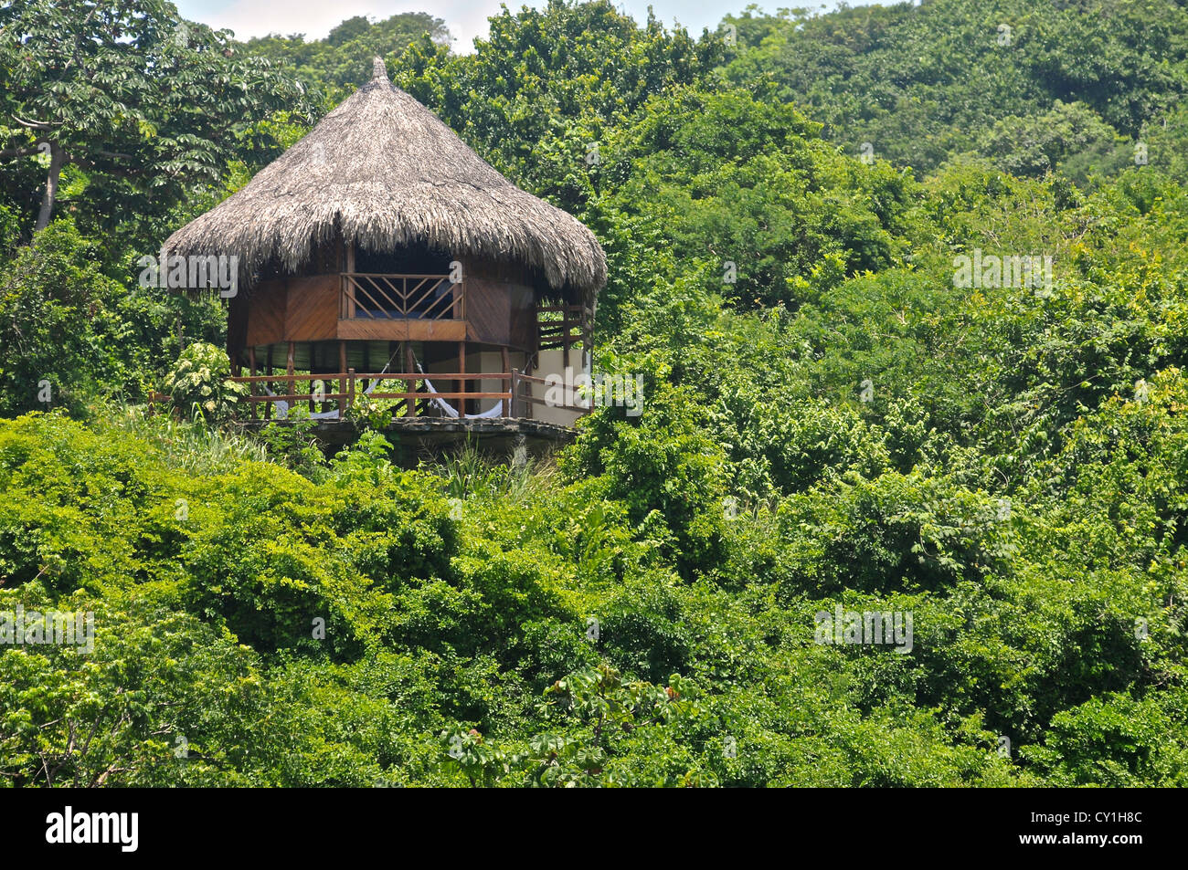 Une cabine rustique dans le parc national de Tayrona. Banque D'Images